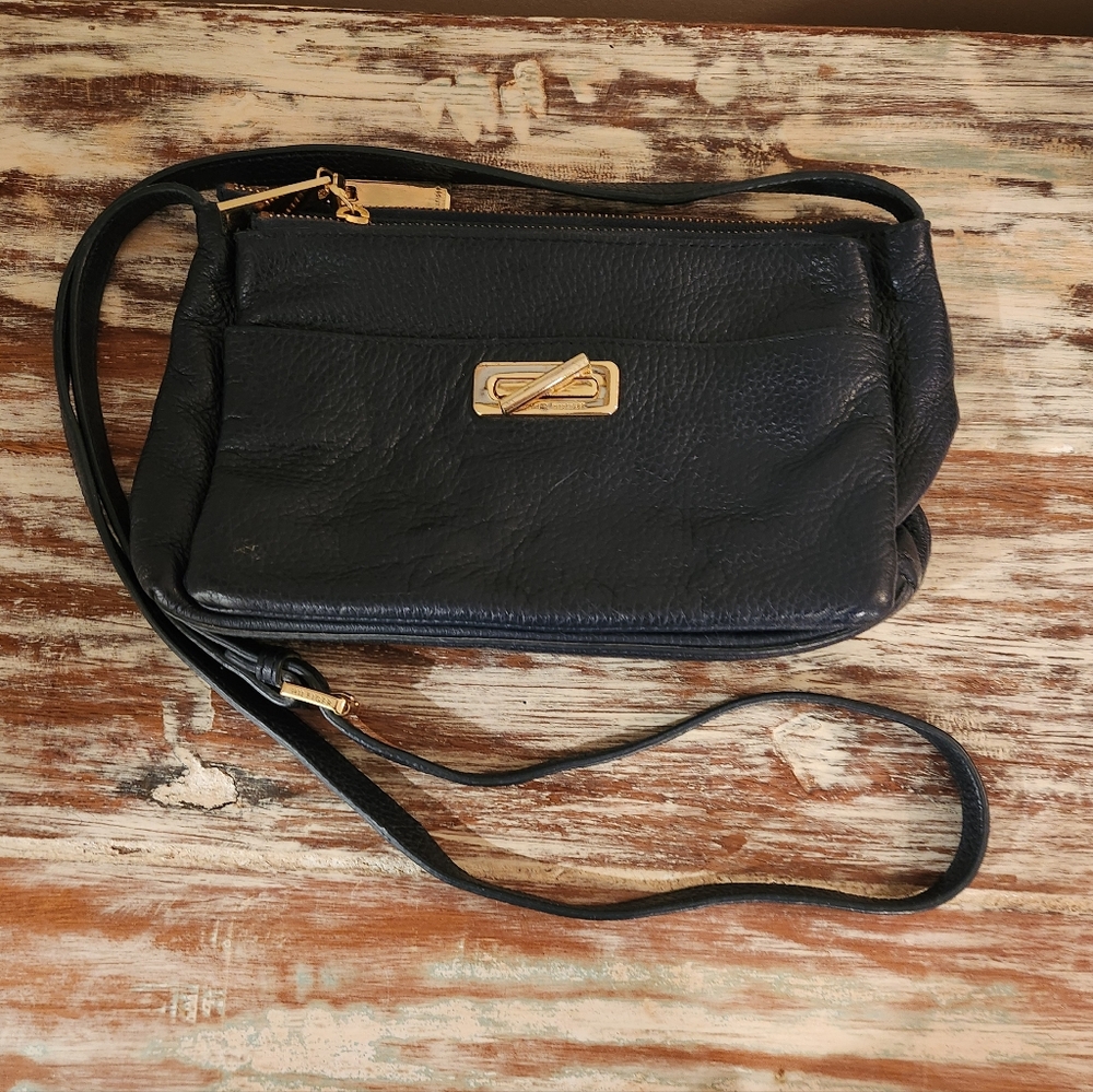 Tommy Hilfiger Navy Blue Pebbled Leather Crossbody Bag